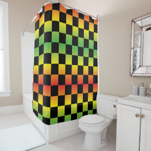  Red Yellow Green Rasta Ombre Checkered Shower Curtain