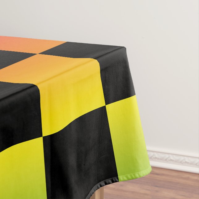  Red Yellow Green Rasta Ombre Checkered Tablecloth (In Situ)