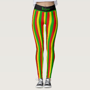 Red Yellow Green Rasta Striped Leggings