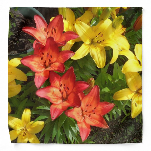 Red Yellow Green Spring Lily Photo Designed Bandana (Front)
