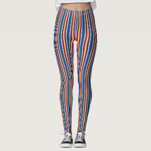 Red Yellow Green Vertical Stripes Leggings
