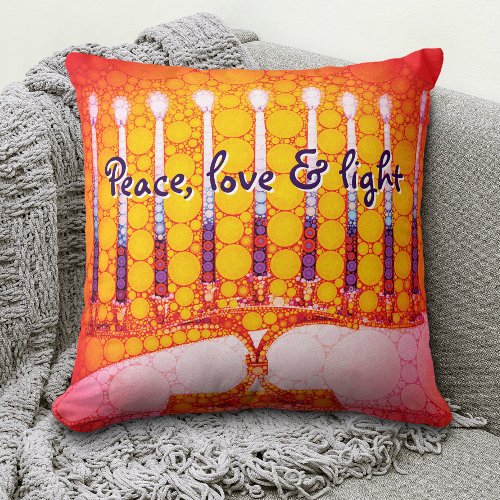 Red Yellow Hanukkah Menorah Peace Love  Light Bold Throw Pillow