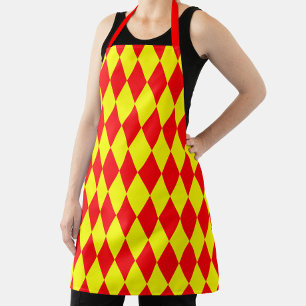 Red Yellow Harlequin Checkered Design Apron