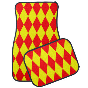 Red Yellow Harlequin Checkered Design Car Floor Mat