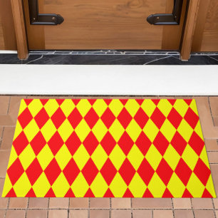 Red Yellow Harlequin Checkered Design Doormat