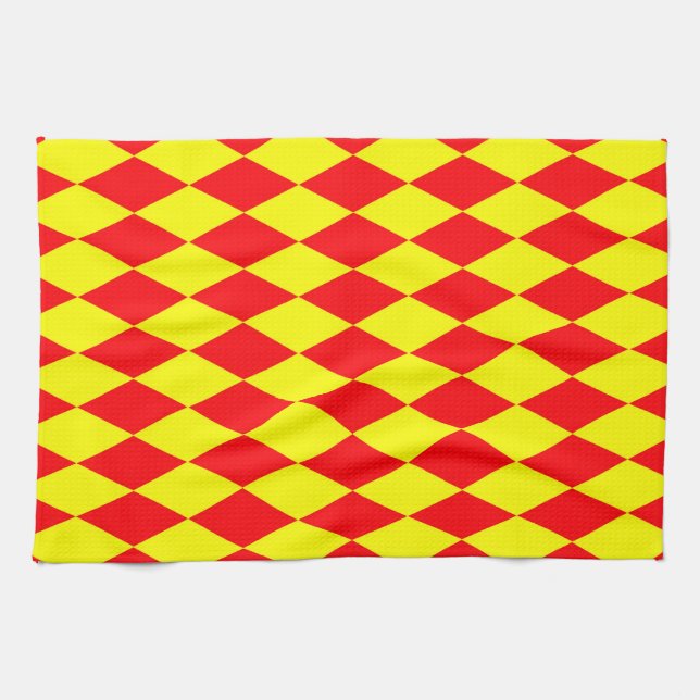 Red Yellow Harlequin Checkered Design  Kitchen Towel (Horizontal)