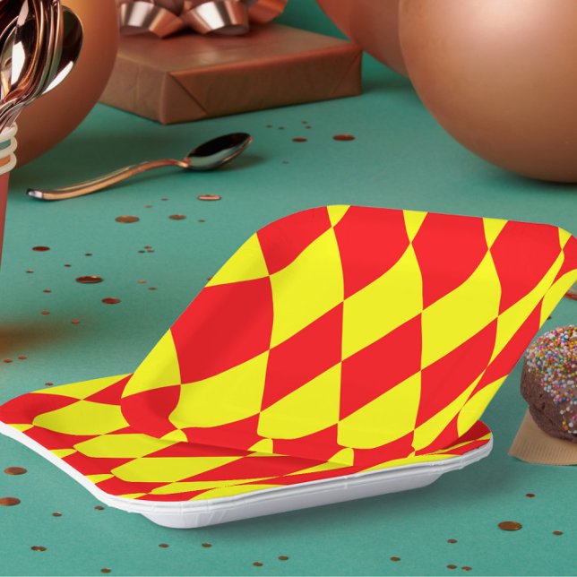 Red Yellow Harlequin Checkered Design  Paper Plates (Creator Uploaded)