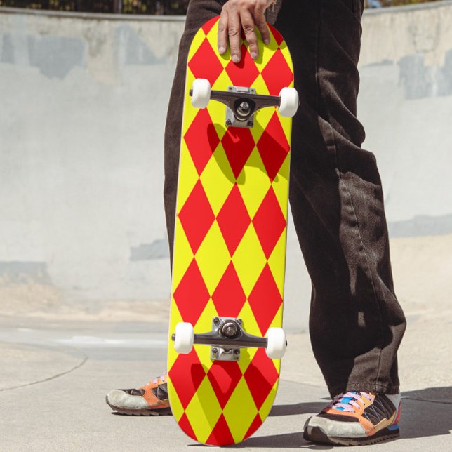 Red Yellow Harlequin Checkered Design  Skateboard (Creator Uploaded)