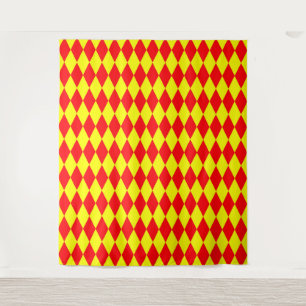 Red Yellow Harlequin Checkered Design Tapestry