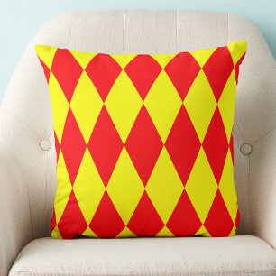 Red Yellow Harlequin Checkered Design Throw Pillow