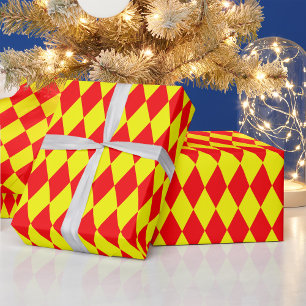 Red Yellow Harlequin Checkered Design Wrapping Paper