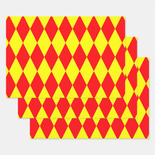Red Yellow Harlequin Checkered Design Wrapping Paper Sheets