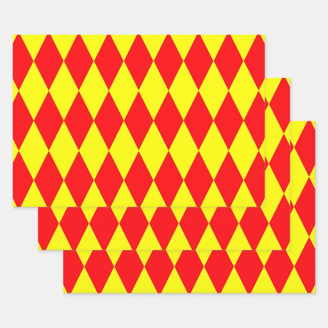 Red Yellow Harlequin Checkered Design  Wrapping Paper Sheets (Creator Uploaded)