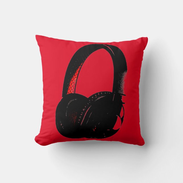 Red Yellow Headphone Pop Art Head Phone Throw Pillow (Front)