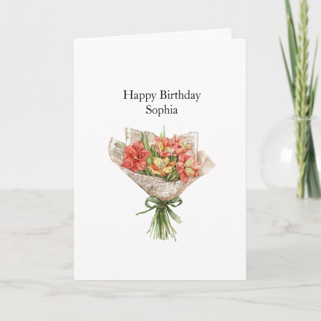 Red Yellow Hibiscus Flowers Birthday Card (Front)