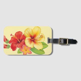 Red & yellow hibiscus luggage tag