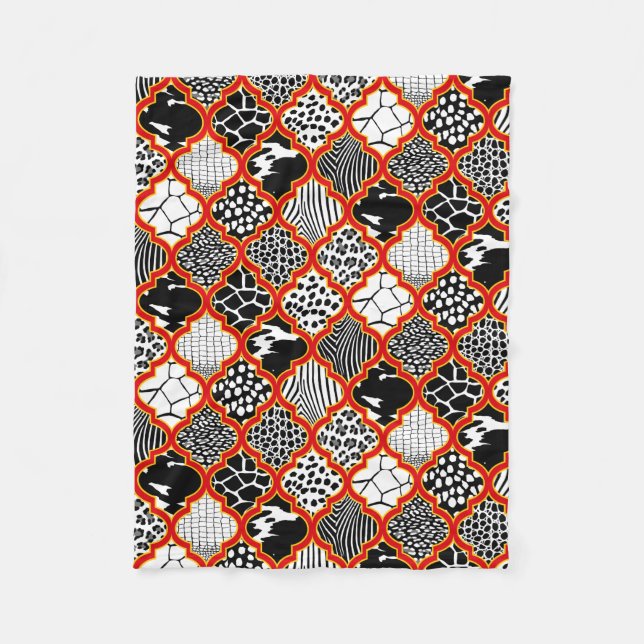 Red Yellow Hollywood Regency Animal Print Fleece Blanket (Front)