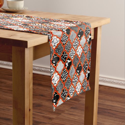 Red Yellow Hollywood Regency Moroccan Animal Print Short Table Runner