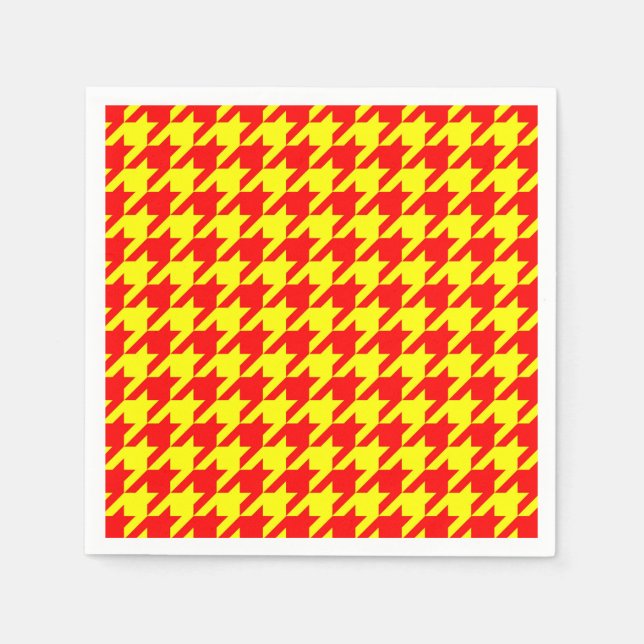 Red Yellow Houndstooth Plaid Check Napkins (Front)