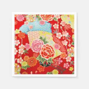 Red Yellow Japanese Kimono Floral Decoupage Paper Napkins