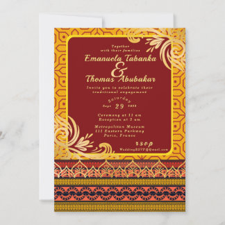 Red & Yellow Kente Wedding Invitation Gold Designs