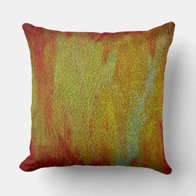 Red Yellow Leather Throw Pillow (Front)
