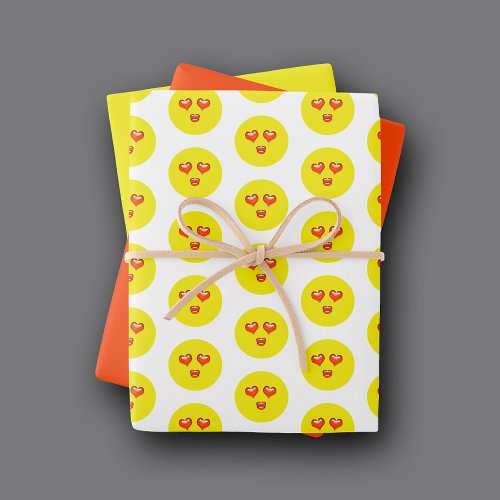 Red Yellow Love Heart Eyes Emoji Pattern Wrapping Paper Sheets