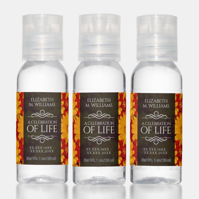 Red Yellow Marigold Flowers A Celebration of Life Hand Sanitizer (Set)
