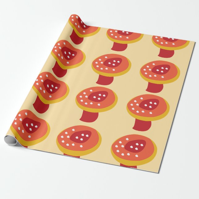 Red Yellow Mushroom Toadstool  Wrapping Paper (Unrolled)