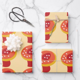 Red Yellow Mushroom Toadstool Wrapping Paper Sheets