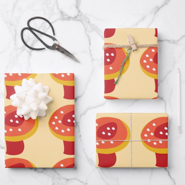 Red Yellow Mushroom Toadstool  Wrapping Paper Sheets (Front)