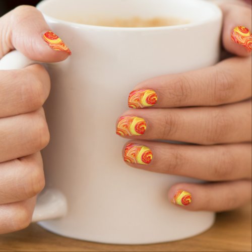Red Yellow Nail Art with Abstract Waves