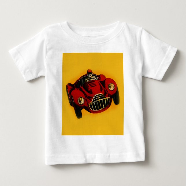 Red Yellow Old Auto Racing Car Baby T-Shirt (Front)