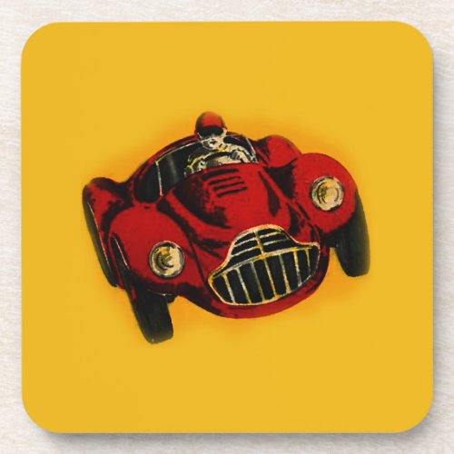 Red Yellow Old Auto Racing Car Beverage Coaster
