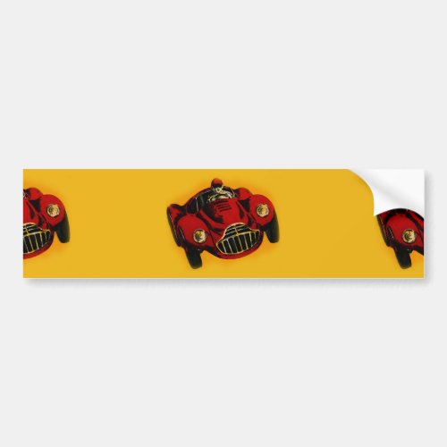 Red Yellow Old Auto Racing Car Bumper Sticker