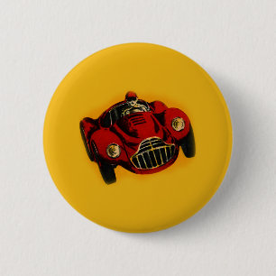 Red Yellow Old Auto Racing Car Button