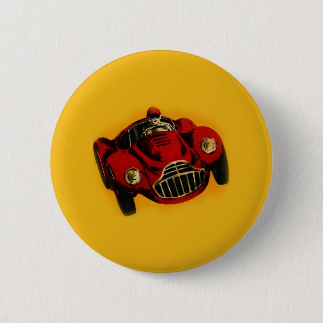Red Yellow Old Auto Racing Car Button (Front)