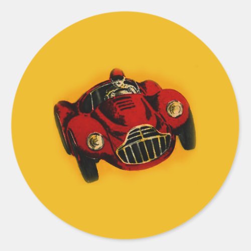 Red Yellow Old Auto Racing Car Classic Round Sticker