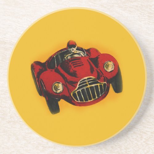 Red Yellow Old Auto Racing Car Drink Coaster