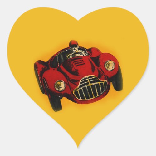 Red Yellow Old Auto Racing Car Heart Sticker