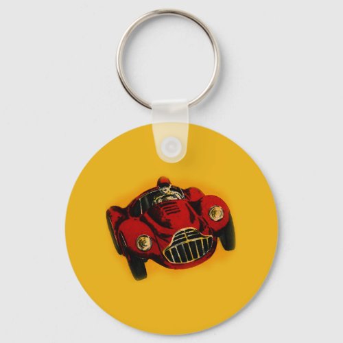 Red Yellow Old Auto Racing Car Keychain