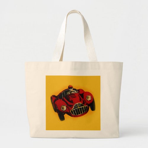 Red Yellow Old Auto Racing Car Large Tote Bag