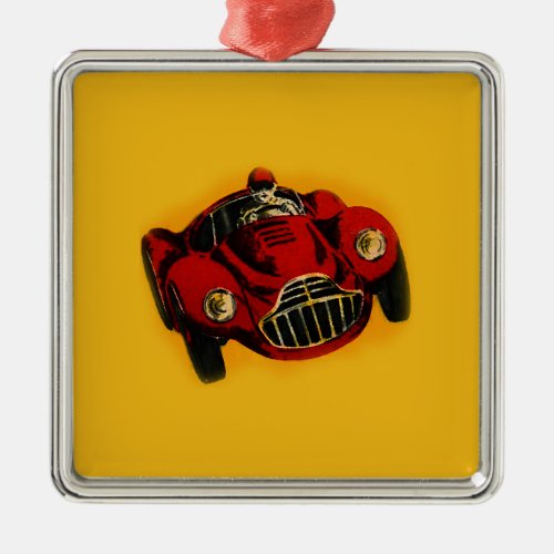 Red Yellow Old Auto Racing Car Metal Ornament