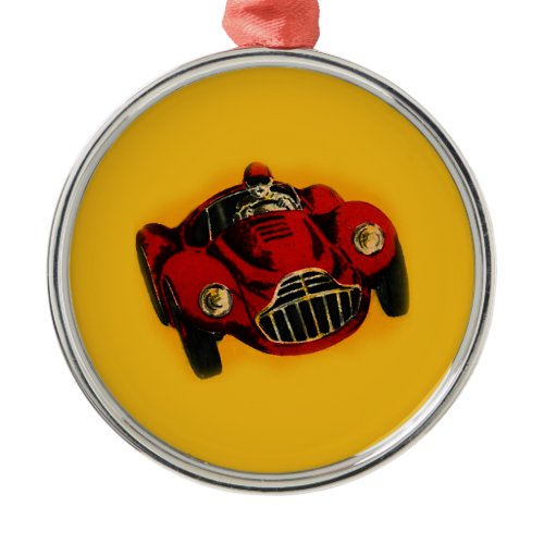 Red Yellow Old Auto Racing Car Metal Ornament