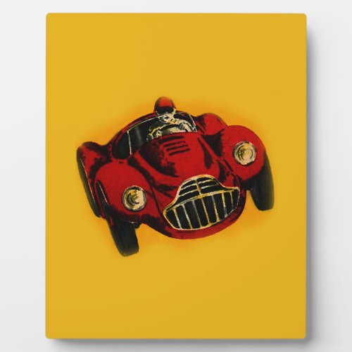 Red Yellow Old Auto Racing Car Plaque
