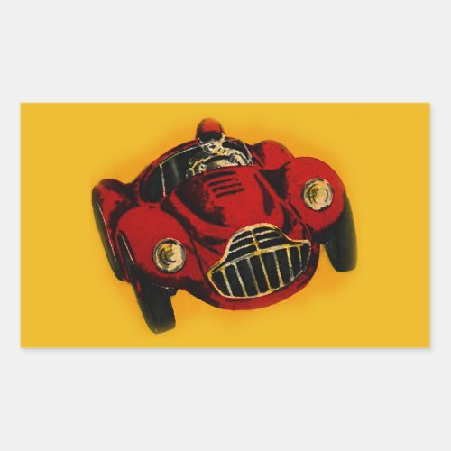 Red Yellow Old Auto Racing Car Rectangular Sticker