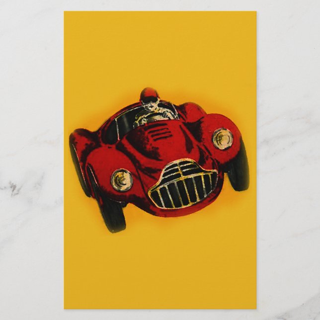 Red Yellow Old Auto Racing Car Stationery (Front)