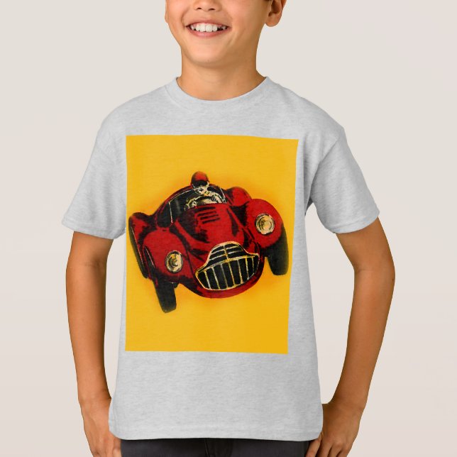 Red Yellow Old Auto Racing Car T-Shirt (Front)