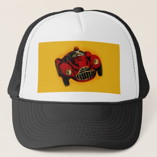 Red Yellow Old Auto Racing Car Trucker Hat