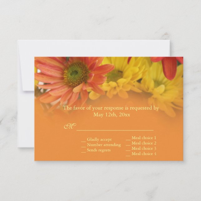 Red, yellow, orange daisy flowers RSVP wedding Card (Front)
